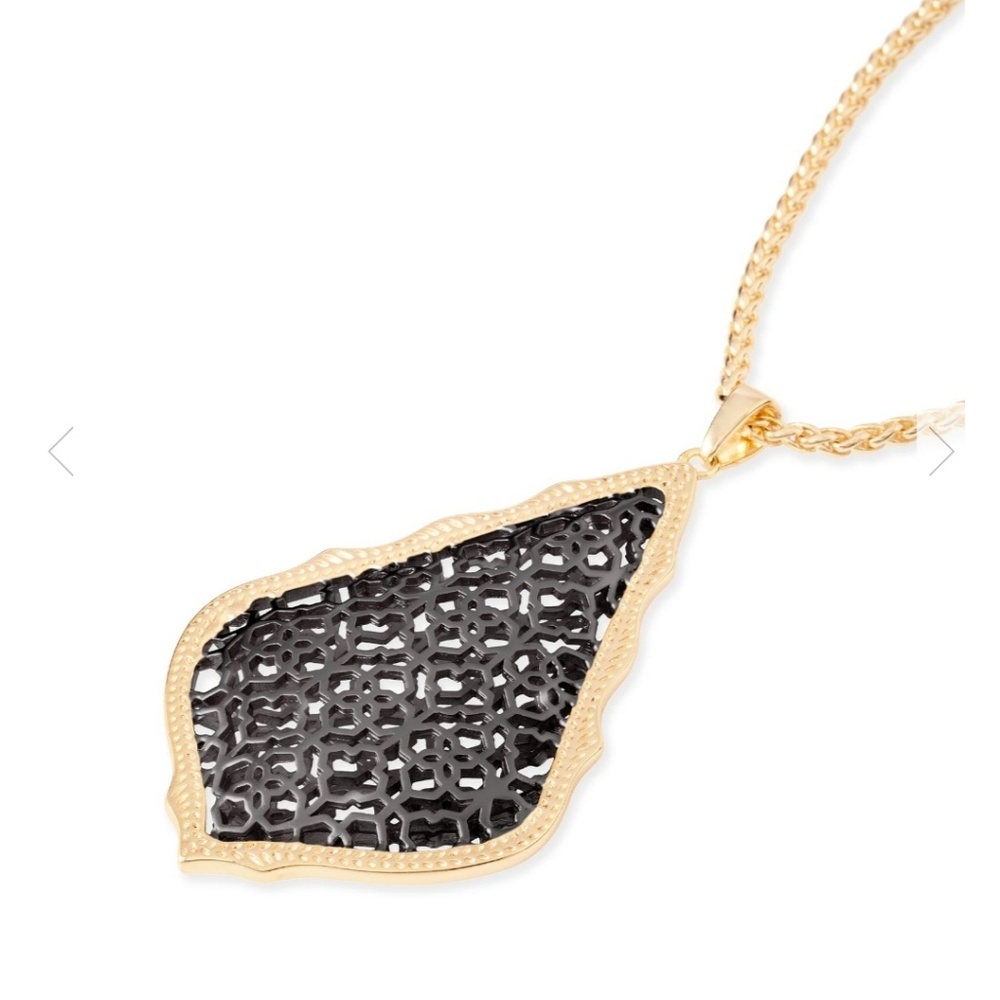 Aiden Gold Long Pendant Necklace In Gunmetal Filig